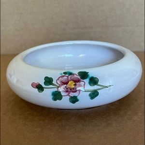 Vintage Italy Hand-Painted White/Pink Flowers Signed Small Trinket/Jewelry Dish